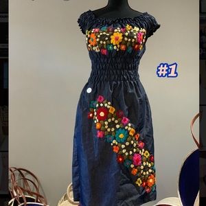 NWOT Mexican embroidered denim dress